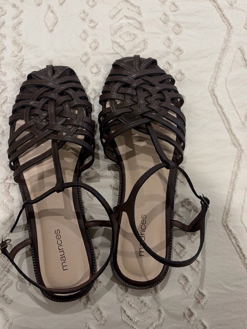 Maurices Brown Braided T-Strap Sandals